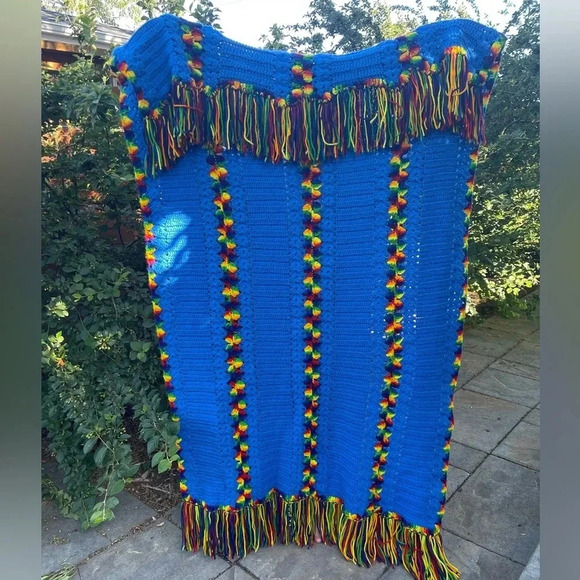 🌈 Vintage Rainbow Afghan Throw 🌈 - Picture 2 of 5